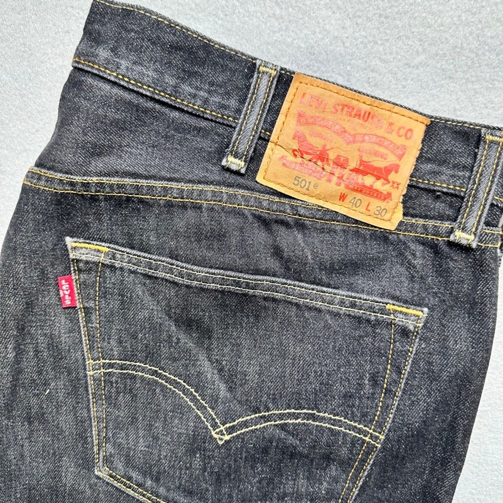 Levis 501 Original Fit Jeans Mens 40x30 Black Dark Wash Straight Leg Denim - Picture 1 of 8